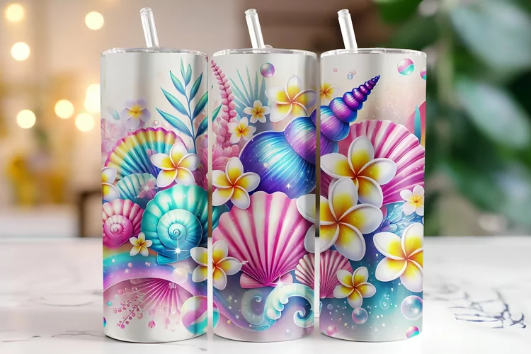 Seashell & Flowers Tumbler Wrap | Sublimation | Tumblers