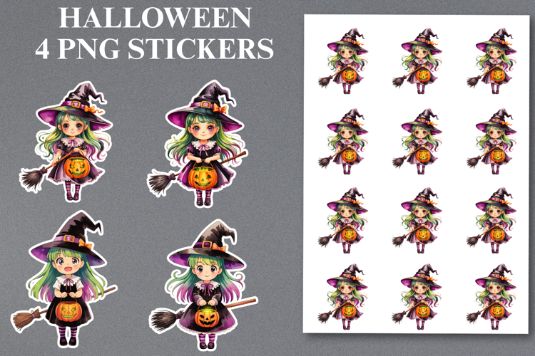 Halloween witch grirl Stickers Png | Printable