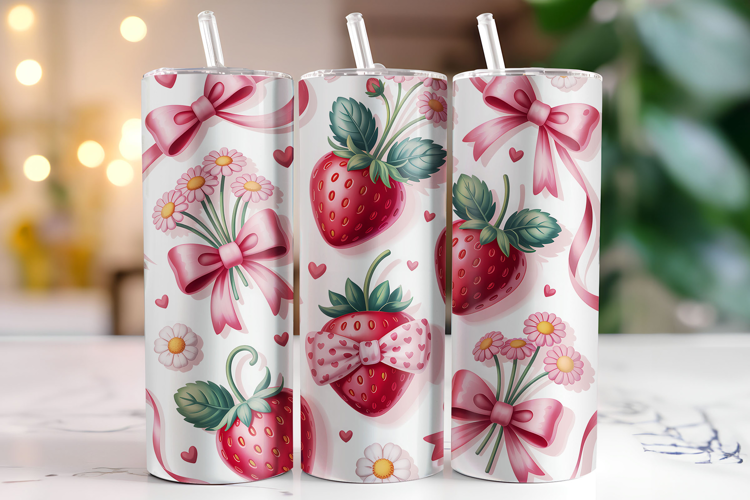 Strawberry & Bows Tumbler Wrap | Sublimation | Tumblers