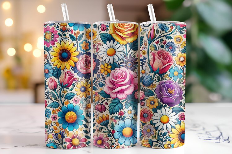 Flowers Tumbler Wrap | Sublimation | Tumblers example image 1