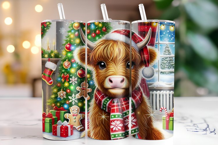Christmas Highland Cow Tumbler Wrap | Sublimation | Tumblers