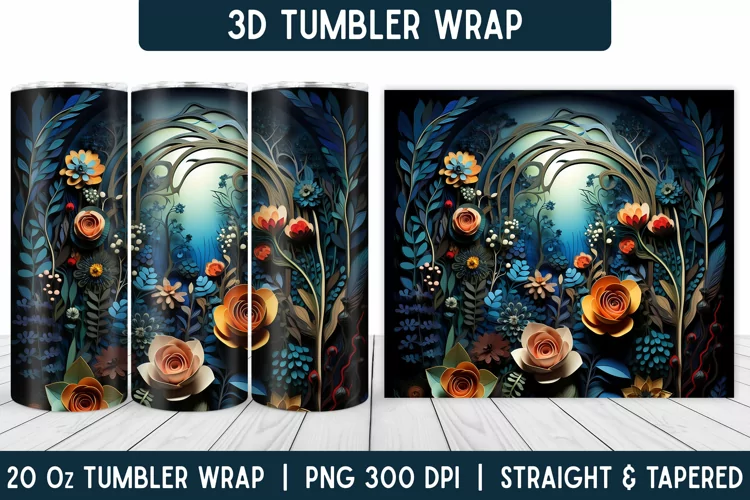 3D Flower Tumbler Wrap | Flower Tumbler | Sublimation PNG
