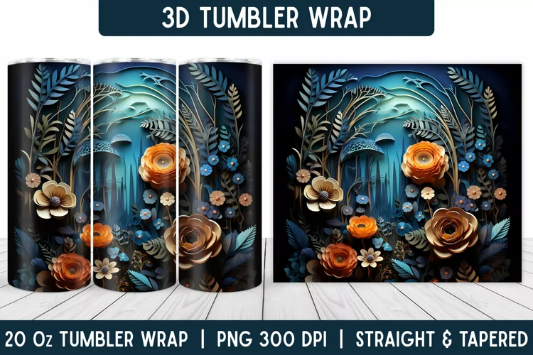 3D Flower Tumbler Wrap | Flower Tumbler | Sublimation PNG