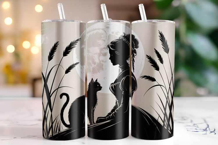 Girl with Cat Tumbler Wrap | Sublimation | Tumblers