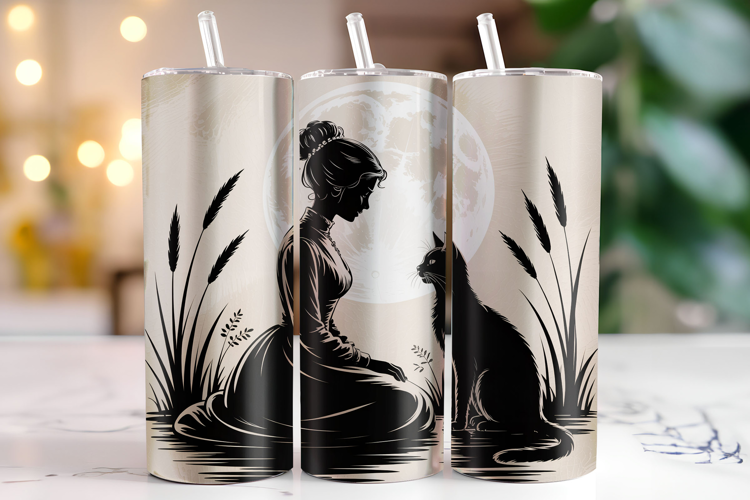 Girl with Cat Tumbler Wrap | Sublimation | Tumblers