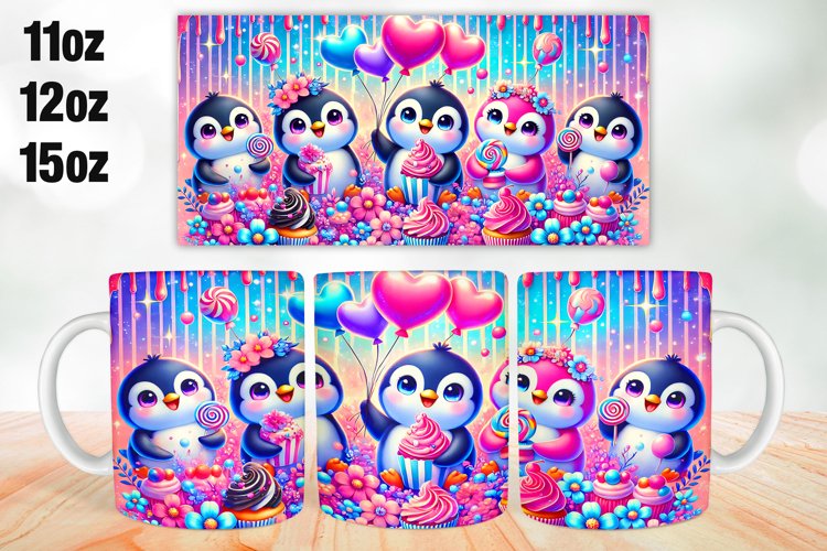 Penguin Valentine Day Mug Wrap Sublimation 11oz, 12oz, 15oz