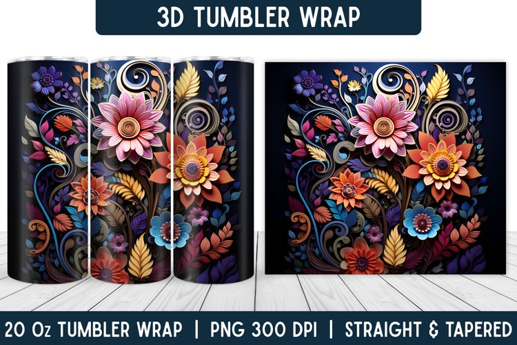 3D Flower Tumbler Wrap | Flower Tumbler | Sublimation PNG