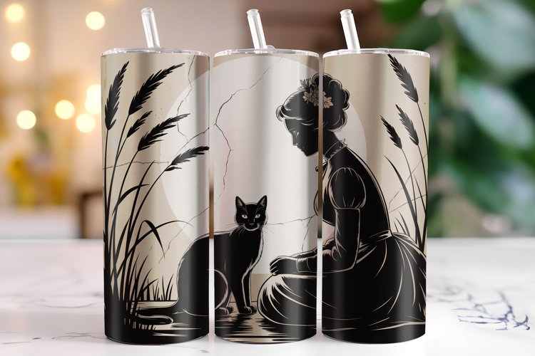 Girl with Cat Tumbler Wrap | Sublimation | Tumblers