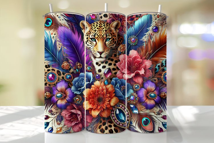 Flowers & Leopard Tumbler Wrap | Sublimation | Tumblers example image 1
