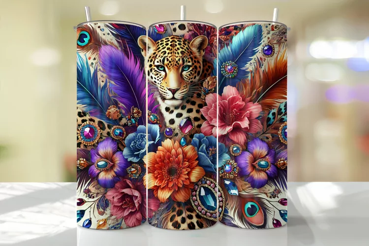Flowers & Leopard Tumbler Wrap | Sublimation | Tumblers