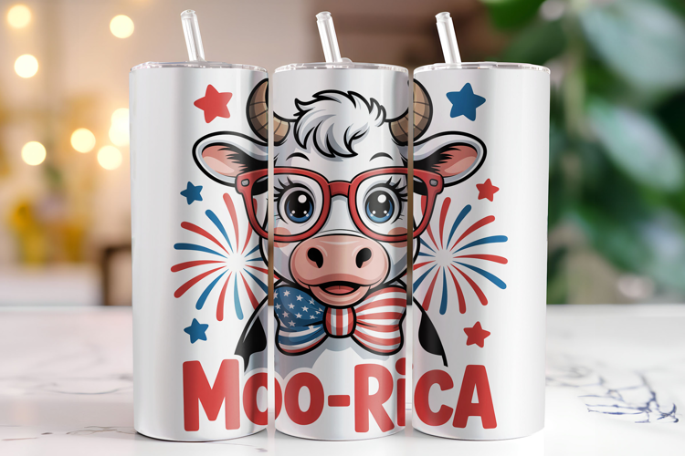 Moo-Rica 4th of July Tumbler Wrap | Sublimation | Tumbler