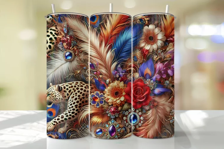 Flowers & Leopard Tumbler Wrap | Sublimation | Tumblers