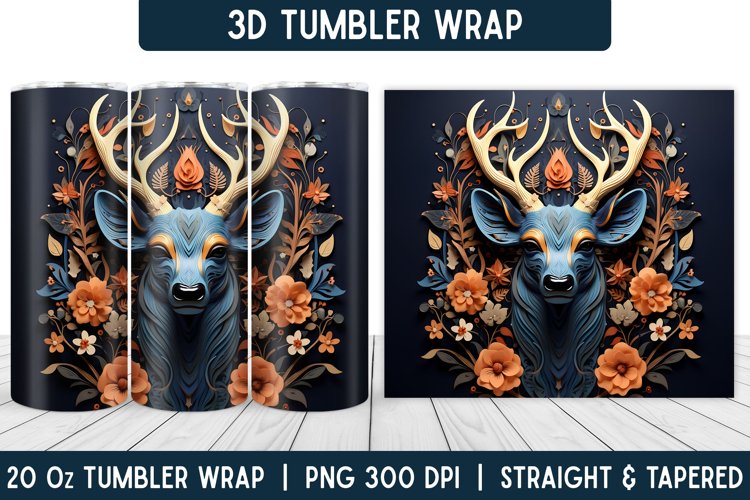 3D Deer Tumbler Wrap | Flower Tumbler | Sublimation Tumbler
