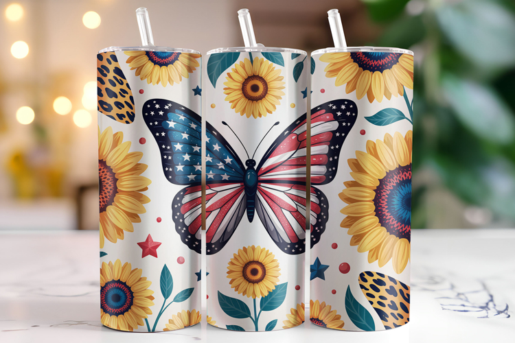 Butterfly 4th of July Tumbler Wrap | Sublimation | Tumbler
