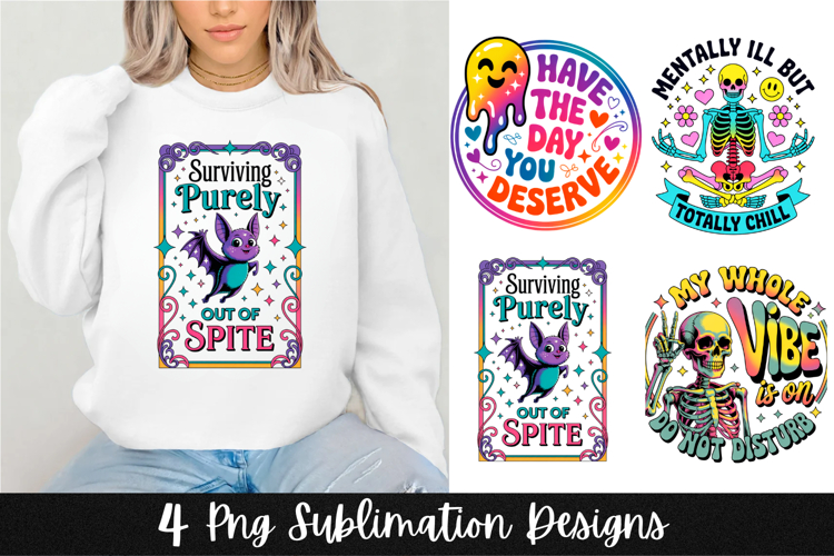 4 Funny Retro Skeletons Sarcastic PNG Sublimation