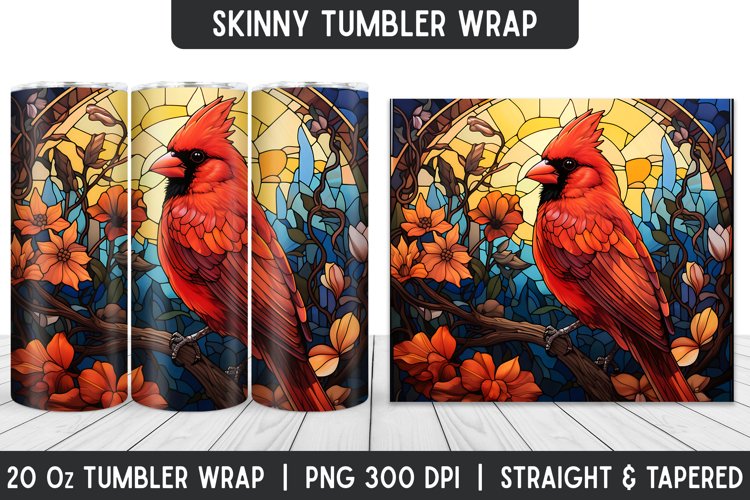 Red Cardinal Stained Glass Tumbler Wrap | Sublimation