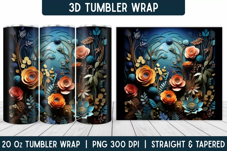 3D Flower Tumbler Wrap | Flower Tumbler | Sublimation PNG