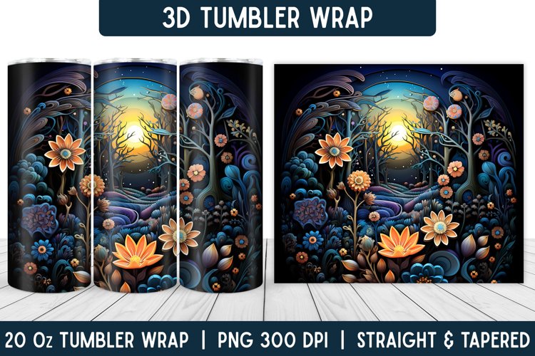 3D Flower Tumbler Wrap | Flower Tumbler | Sublimation PNG