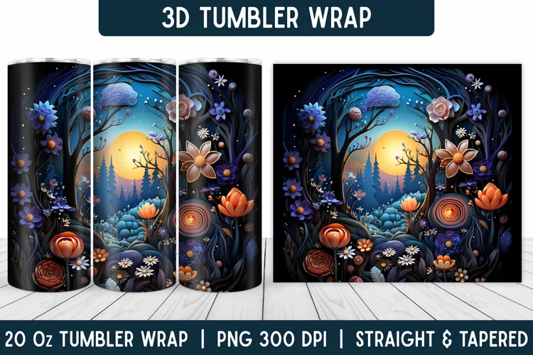 3D Flower Tumbler Wrap | Flower Tumbler | Sublimation PNG