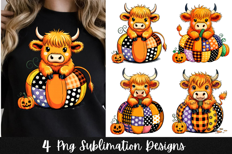 4 Cute Halloween Highland Cow Clipart Png