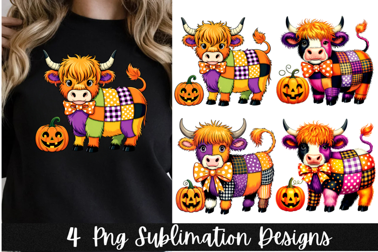 4 Cute Halloween Highland Cow Clipart Png