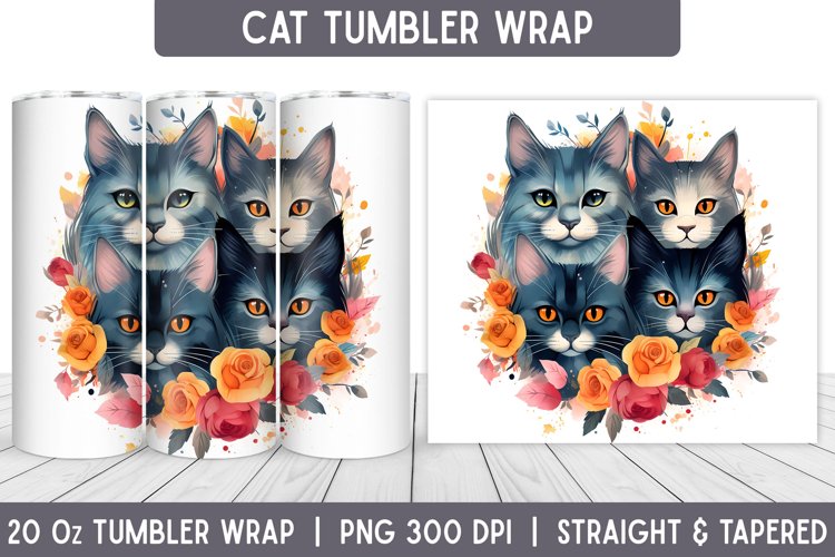 Cats Tumbler Wrap | Floral Tumbler | Sublimation Tumbler