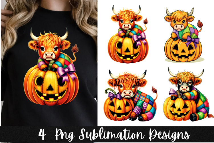 4 Cute Halloween Highland Cow Clipart Png