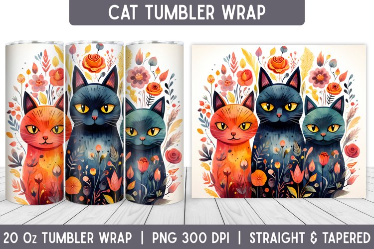Cats Tumbler Wrap | Floral Tumbler | Sublimation Tumbler