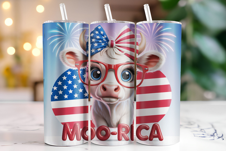 Moo-Rica 4th of July Tumbler Wrap | Sublimation | Tumbler