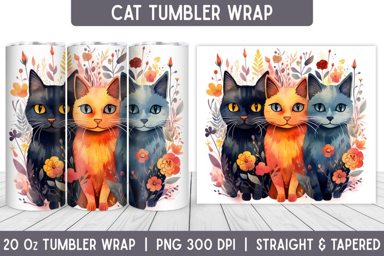 Cats Tumbler Wrap | Floral Tumbler | Sublimation Tumbler