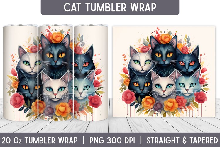 Cats Tumbler Wrap | Floral Tumbler | Sublimation Tumbler