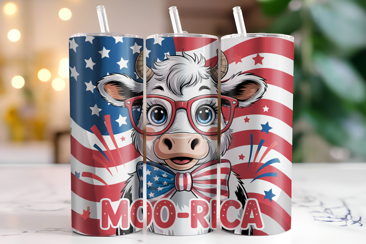 Moo-Rica 4th of July Tumbler Wrap | Sublimation | Tumbler