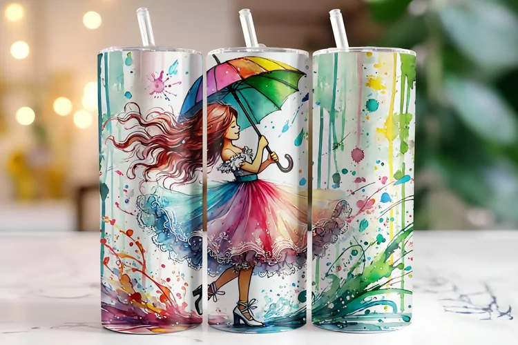 Girl & Umbrella Tumbler Wrap | Sublimation | Tumblers