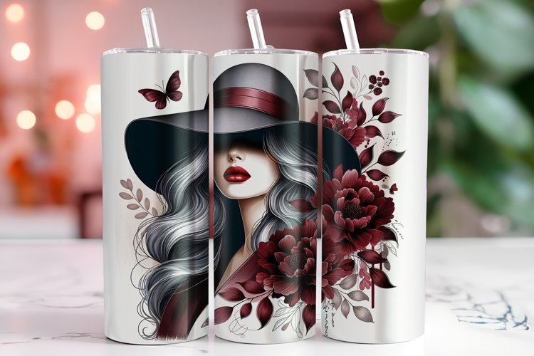 Girl with Flowers Tumbler Wrap Sublimation, 20oz Tumbler