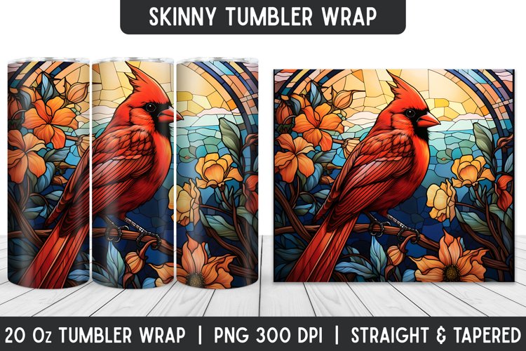 Red Cardinal Stained Glass Tumbler Wrap | Sublimation