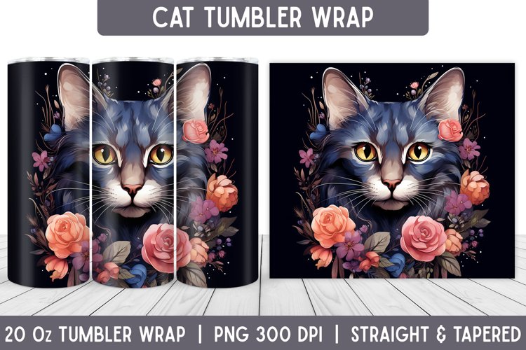 Cat Tumbler Wrap | Floral Tumbler | Sublimation Tumbler