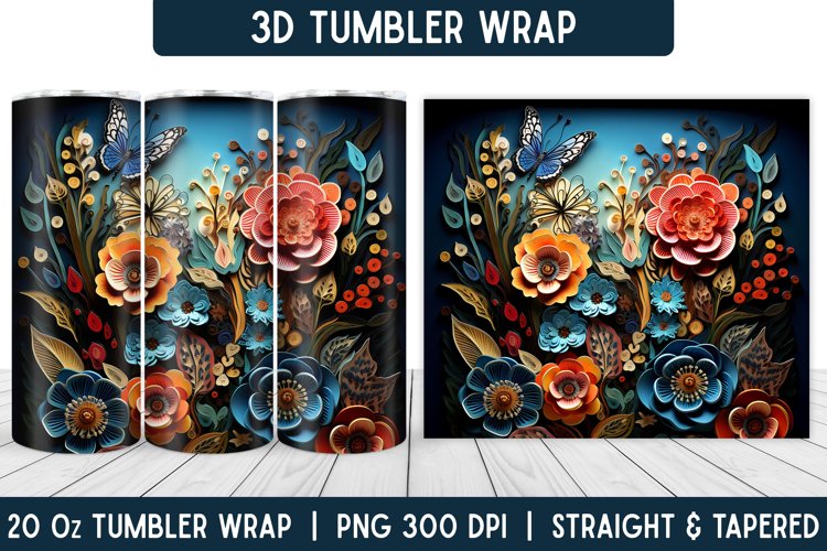3D Flower Tumbler Wrap | Flower Tumbler | Sublimation PNG