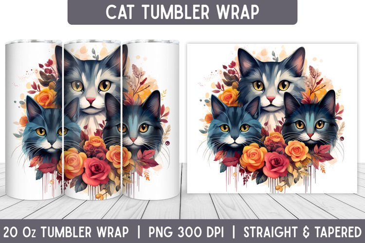 Cats Tumbler Wrap | Floral Tumbler | Sublimation Tumbler