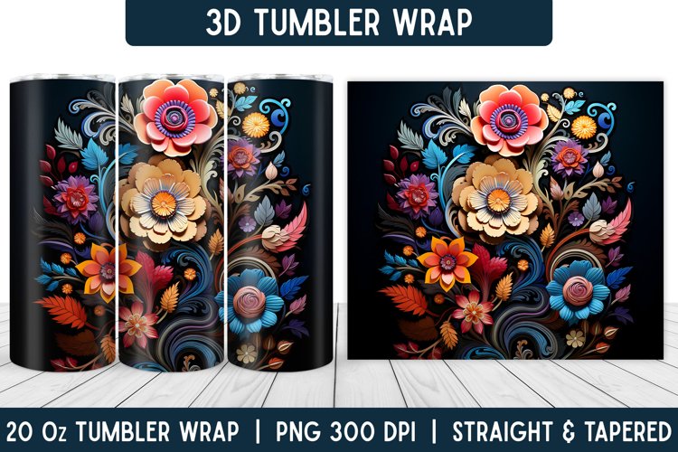 3D Flower Tumbler Wrap | Flower Tumbler | Sublimation PNG