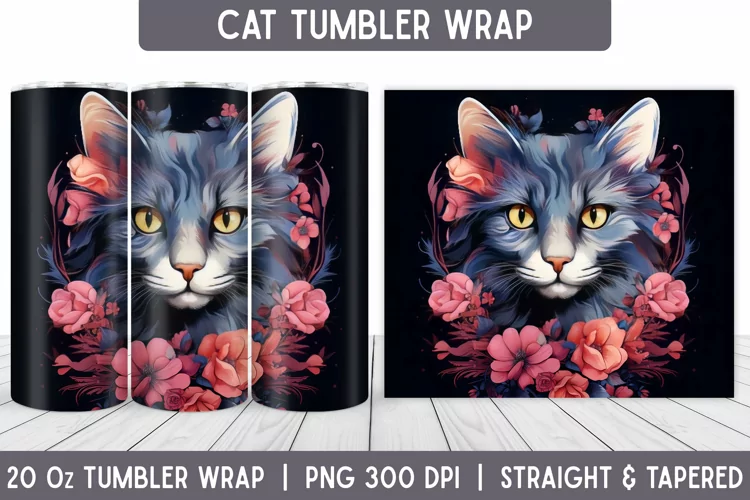 Cat Tumbler Wrap | Floral Tumbler | Sublimation Tumbler