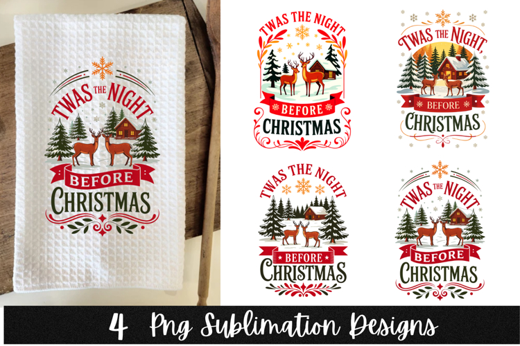 4 Retro Christmas Kitchen Towel PNG Sublimation