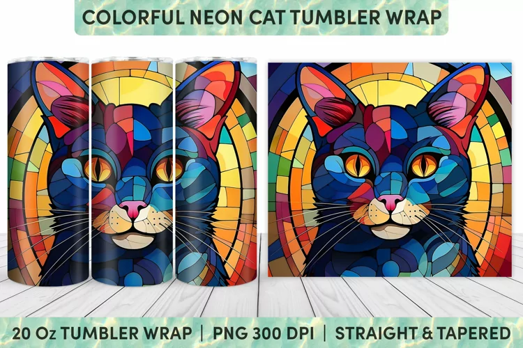 Stained Glass Cat Tumbler Wrap | Stained Glass | Tumbler