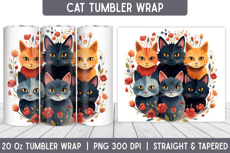 Cats Tumbler Wrap | Floral Tumbler | Sublimation Tumbler