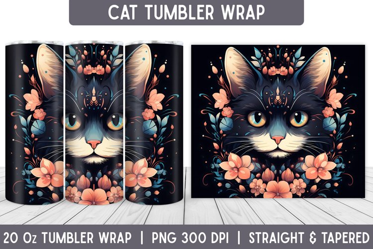 Cat Tumbler Wrap | Floral Tumbler | Sublimation Tumbler