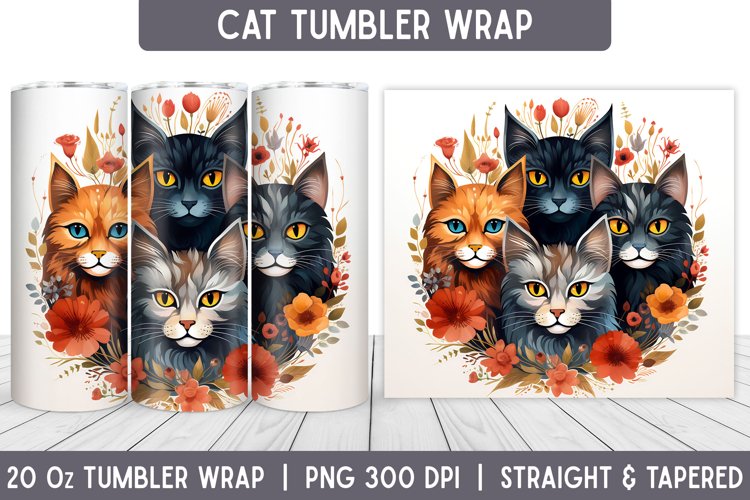 Cats Tumbler Wrap | Floral Tumbler | Sublimation Tumbler