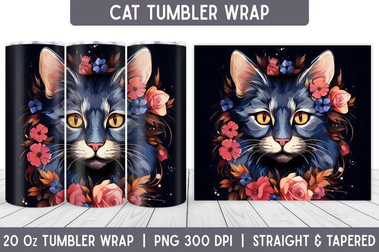 Cat Tumbler Wrap | Floral Tumbler | Sublimation Tumbler