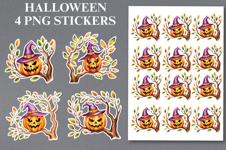 Halloween Pumpkin Stickers Png | Printable example image 1