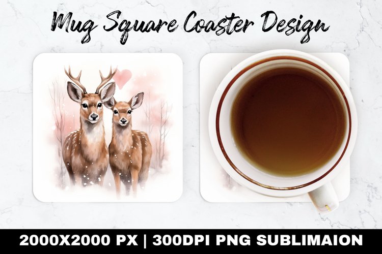 Deer Valentine Mug coaster | Coaster | Sublimation Design