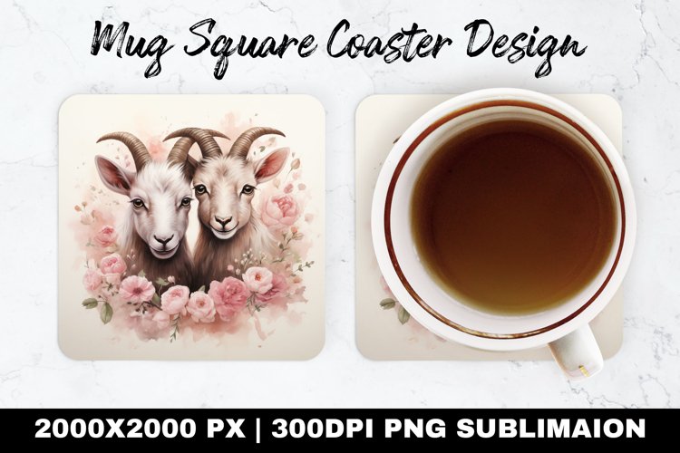 Two Goats Valentine Mug coaster | Coaster Sublimation Design
