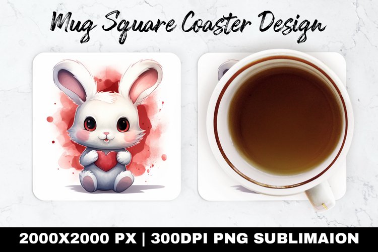 Cute Bunny Valentine Mug coaster | Coaster | Sublimation